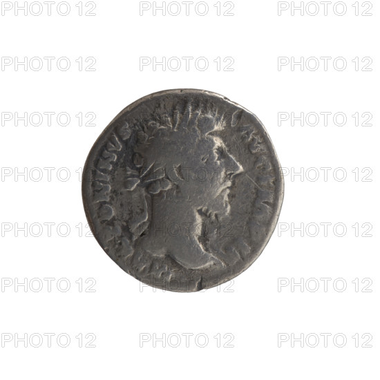 Denarius of Marcus Aurelius (121–180; Roman emperor 161–180), 163–164. Obverse: Head of Marcus