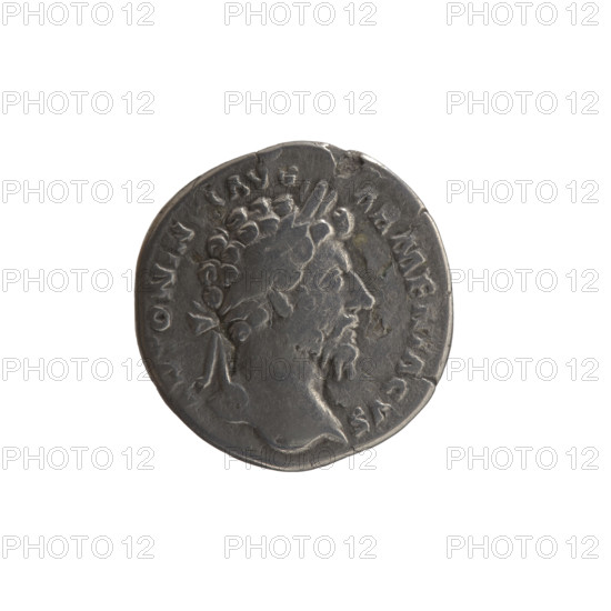Denarius of Marcus Aurelius (121–180; Roman emperor 161–180), 163–164. Obverse: head of Marcus