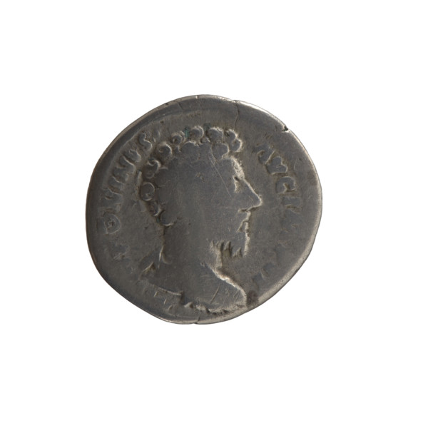 Denarius of Marcus Aurelius (121–180; Roman emperor 161–180), c. 163–164. Obverse: Bust of Marcus