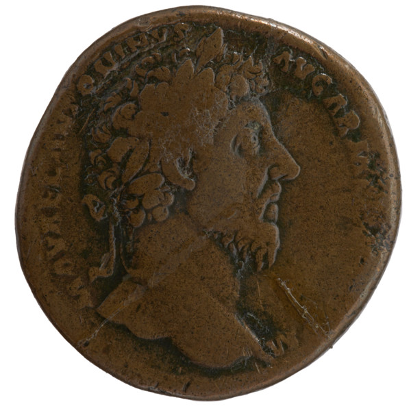 Sestertius, Marcus Aurelius (121–180; Roman emperor 161–180) (issuer). Obverse: Head of Marcus