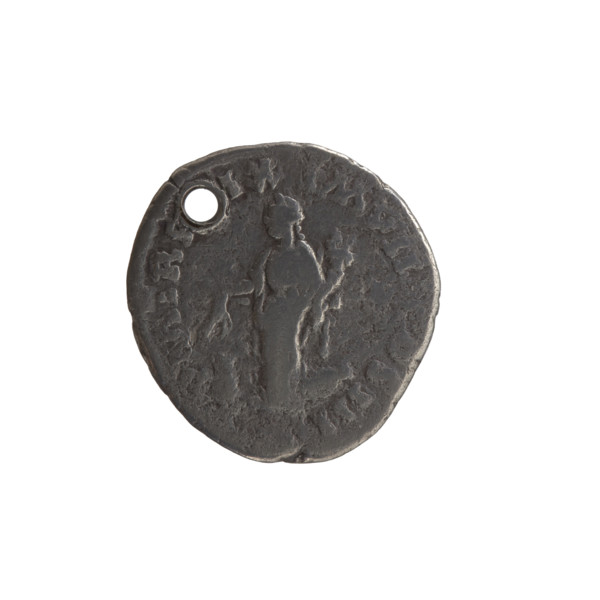 Denarius (with a hole). Obverse: Bust of Marcus Aurelius (121–180; Roman emperor 161–180) in laurel