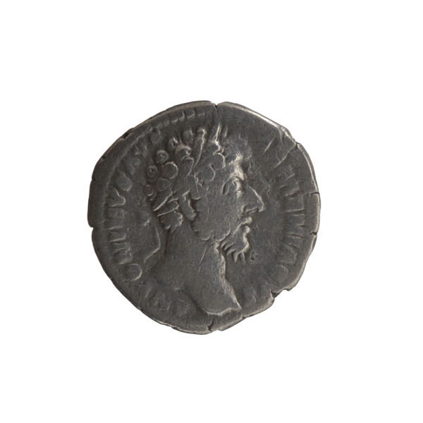 Denarius, Marcus Aurelius (121–180; Roman emperor 161–180) — obverse: Head of Marcus Aurelius with