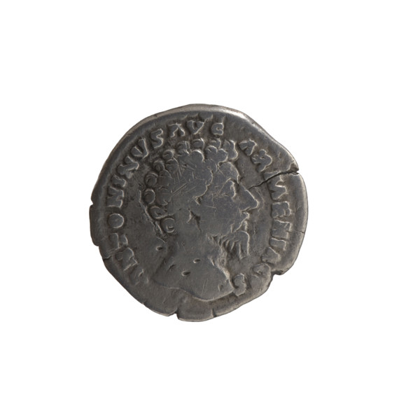 Denarius of Marcus Aurelius (121–180; Roman emperor 161–180). Obverse: Head of Marcus Aurelius