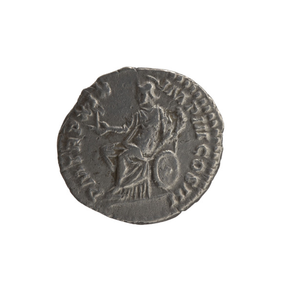 Denarius of Marcus Aurelius (121–180; Roman emperor 161–180), 165. Obverse: Head of Marcus Aurelius