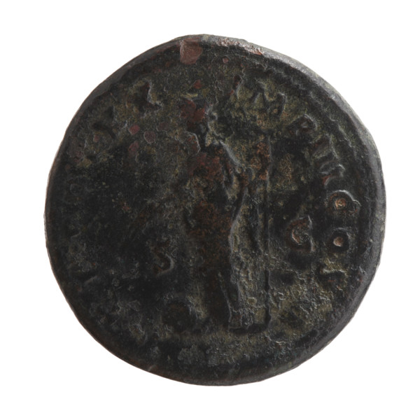 Sestertius of Marcus Aurelius (121–180; Roman emperor 161–180). Obverse: Head of Marcus Aurelius