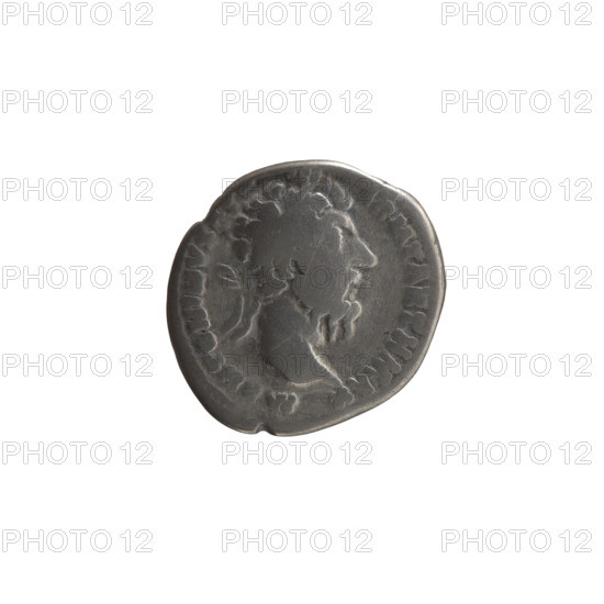 Denarius of Marcus Aurelius (121–180; Roman emperor 161–180). Obverse: Head of Marcus Aurelius with
