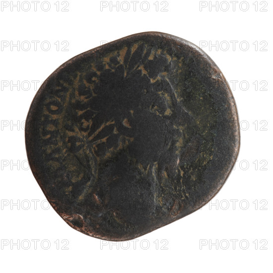 Sestertius, Marcus Aurelius (121–180; Roman emperor 161–180), issuer. Obverse: Head of Marcus