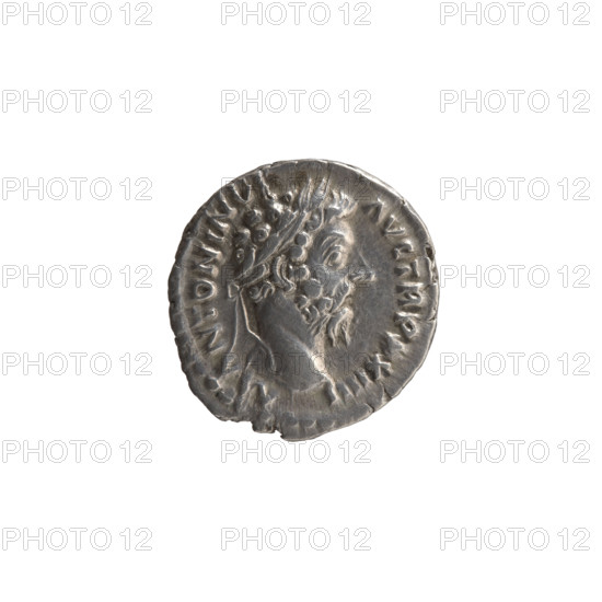 Denarius, Marcus Aurelius (121–180; Roman emperor 161–180), 169–170. Obverse: Head of Marcus