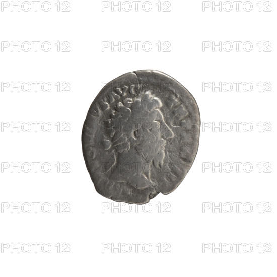 Denarius of Marcus Aurelius (121–180; Roman emperor 161–180). Obverse: Head of Marcus Aurelius with