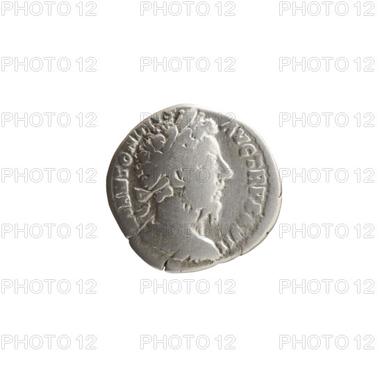 Denarius of Marcus Aurelius (121–180; Roman emperor 161–180), 172–173. Obverse: Bust of Marcus