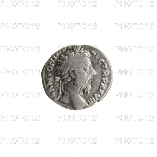 Denarius, Marcus Aurelius (121–180; Roman emperor 161–180), obverse: head of Marcus Aurelius in