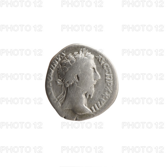Denarius of Marcus Aurelius (121–180; Roman emperor 161–180). Obverse: Head of Marcus Aurelius with