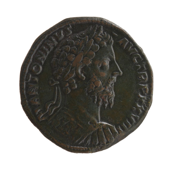 Sestertius, Marcus Aurelius (121–180; Roman emperor 161–180) (issuer). Obverse: Bust of Marcus
