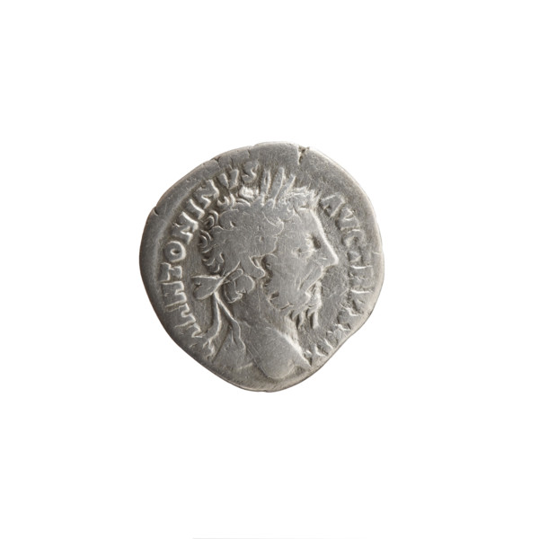 Denarius, Marcus Aurelius (121–180; Roman emperor 161–180), c. 174–175. Obverse: Head of Marcus