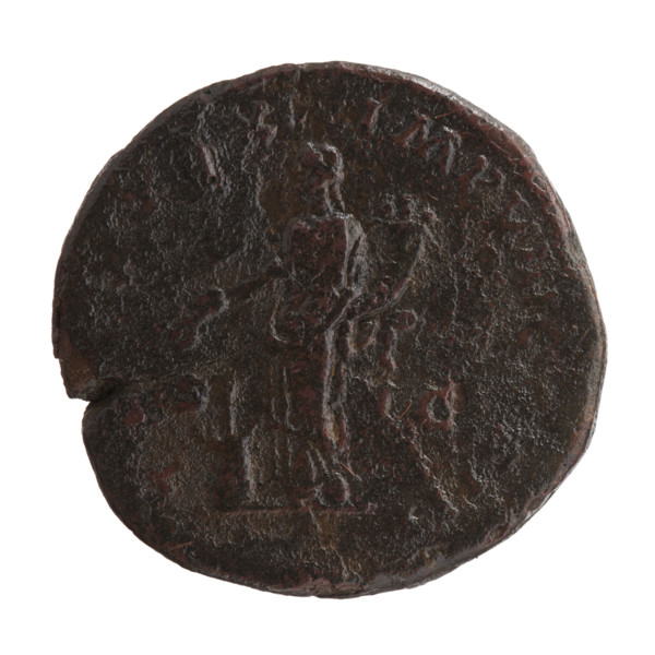 Sestertius of Marcus Aurelius (121–180; Roman emperor 161–180), issuer. Obverse: Head of Marcus