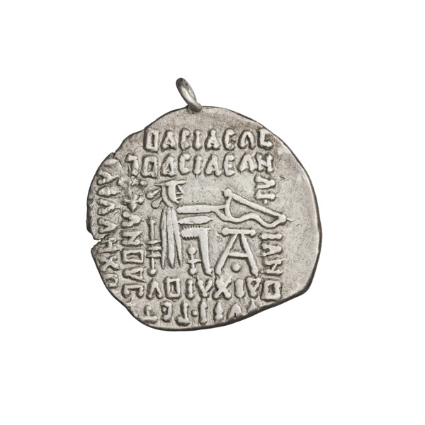 Drachma of Gotarzes II (King of the Parthians; 40–51 CE). Obverse: bust of Gotarzes II facing left,