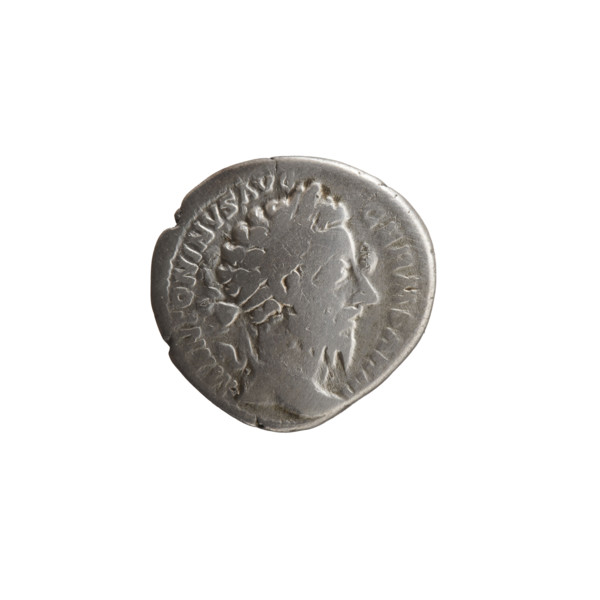 Denarius of Marcus Aurelius (121–180; Roman emperor 161–180), 176–177. Obverse: Head of Marcus