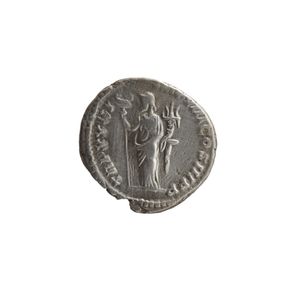Denarius of Marcus Aurelius (121–180; Roman emperor 161–180). Obverse: head of Marcus Aurelius with