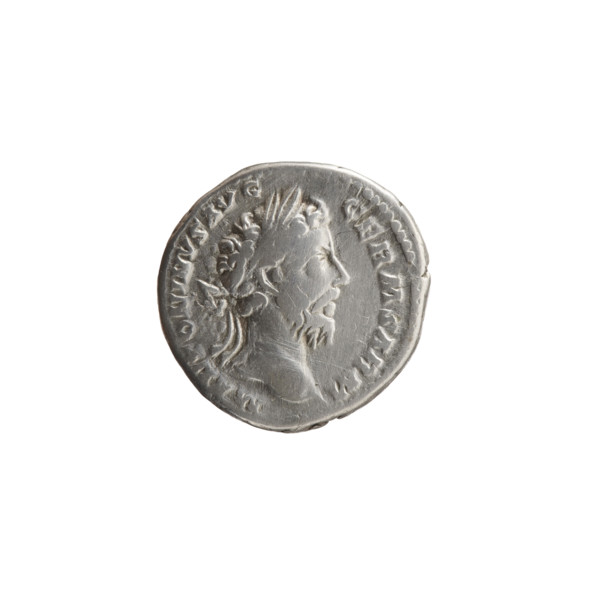 Denarius of Marcus Aurelius (121–180; Roman Emperor 161–180), 176–177. Obverse: Head of Marcus