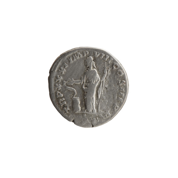 Denarius of Marcus Aurelius (121–180; Roman Emperor 161–180). Obverse: Head of Marcus Aurelius in