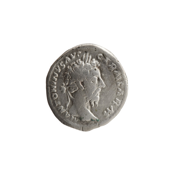 Denarius, Marcus Aurelius (121–180; Roman emperor 161–180), issuer. Obverse: Head of Marcus