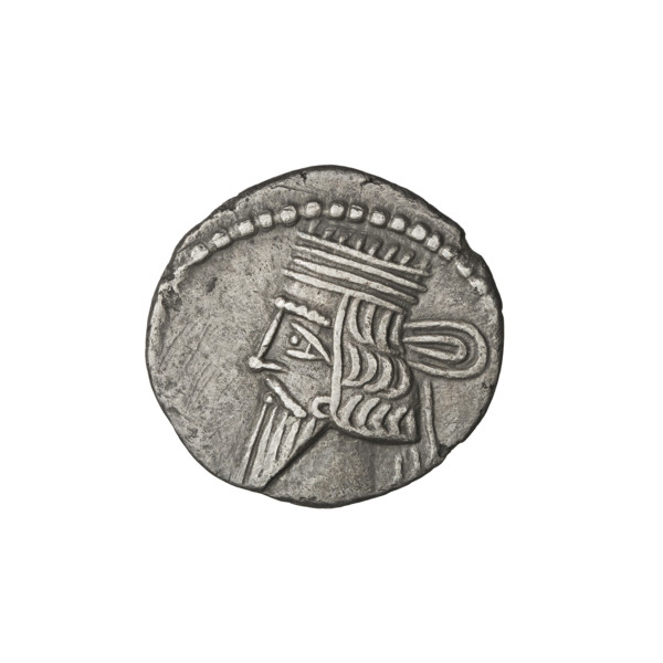 Drachma of Vologases I (51–79). Obverse: bust of Vologases I wearing a diadem, facing left.