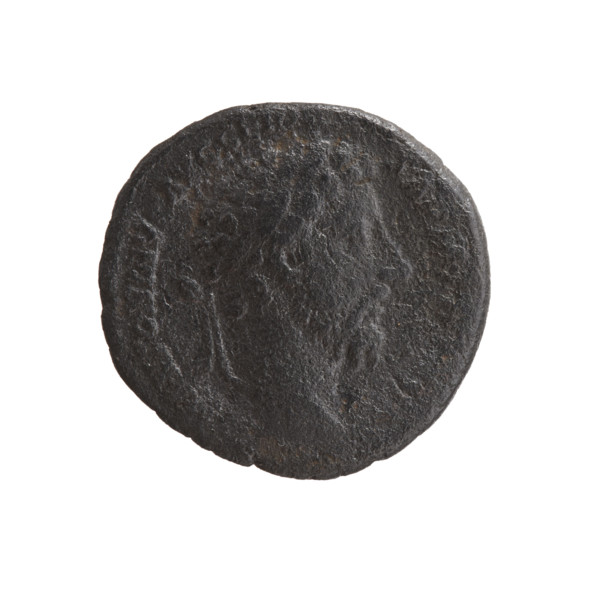 Obverse: Head of Marcus Aurelius with laurel wreath facing right, inscription NTONINV, AVG GER, -