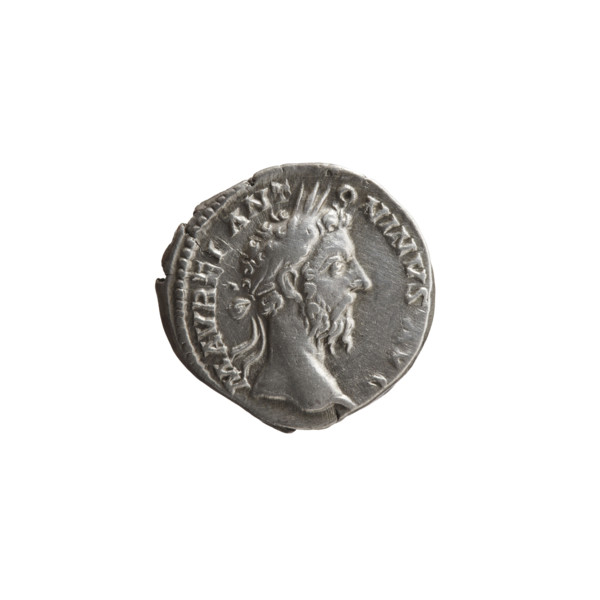 Denarius of Marcus Aurelius (121–180; Roman emperor 161–180), 177–178. Obverse: Head of Marcus