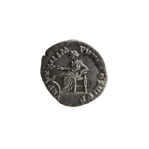 Denarius of Marcus Aurelius (121–180; Roman emperor 161–180). Obverse: head of Marcus Aurelius with