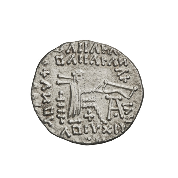 Drachma of Pacorus II (77–109). Obverse: head of Pacorus II in tiara and diadem facing left.