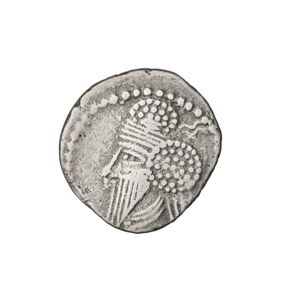 Drachma of Osroes I (ruler of Parthia; 108–128). Obverse: head of Osroes wearing a tiara, in