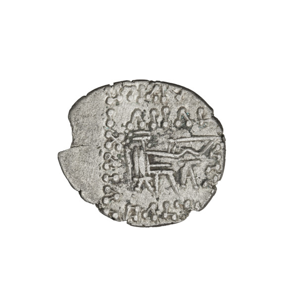 Drachma of Vologases V (191–208). Obverse: bust of Vologases V wearing a tiara, king facing left.
