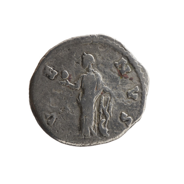 Denarius of Faustina the Younger (ca. 130–176; Roman empress 161–176), Augusta. Obverse: draped