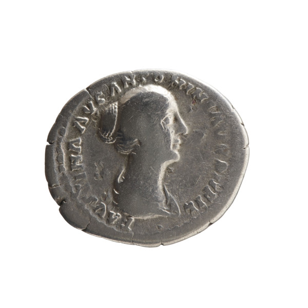 Denarius of Faustina the Younger (ca. 130–176; Roman empress 161–176; Augusta 147–161). Obverse: