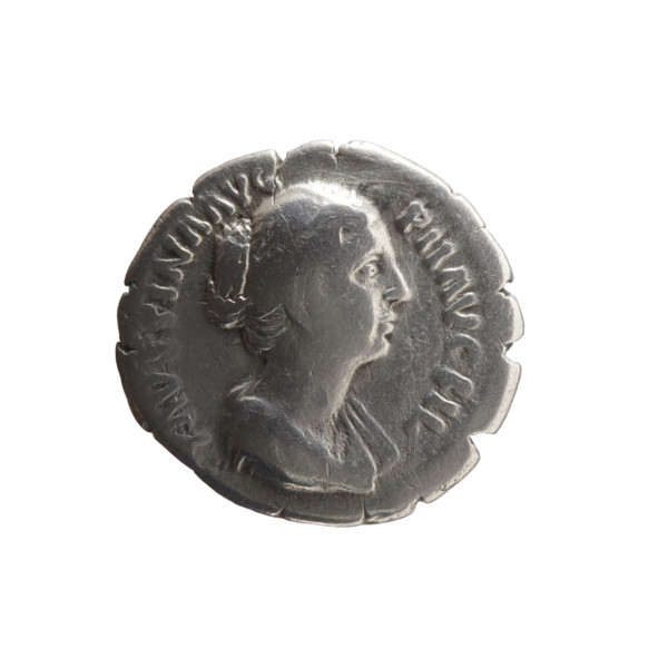 Denarius of Faustina the Younger (ca. 130–176; Roman empress 161–176; Augusta 147–161). Obverse: