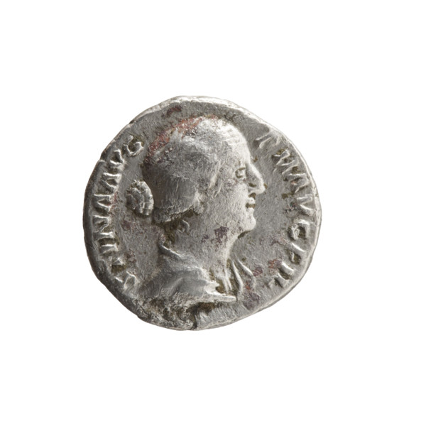 Denarius of Faustina the Younger (ca. 130–176; Roman empress 161–176; Augusta 147–161). Obverse: