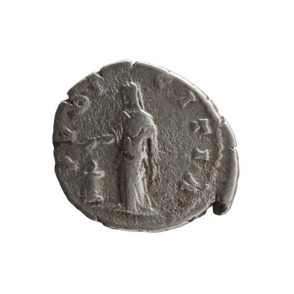 Denarius of Faustina the Younger (ca. 130–176; Roman empress 161–176; Augusta 147–161). Obverse: