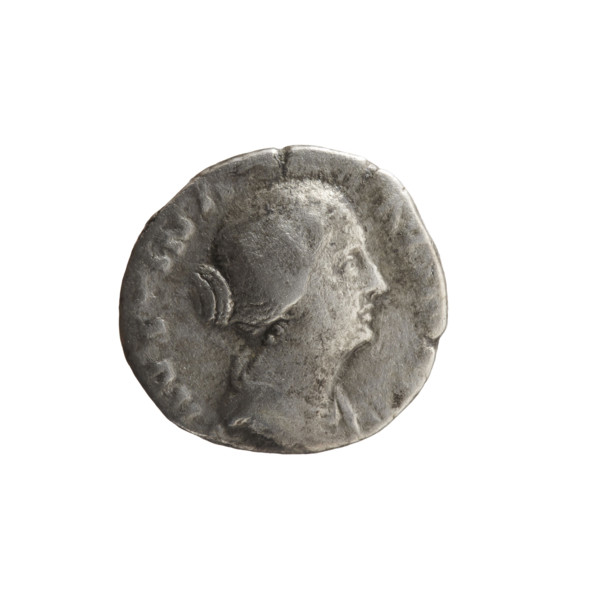 Denarius of Faustina the Younger (ca. 130–176; Roman empress 161–176; Augusta 147–161). Obverse: