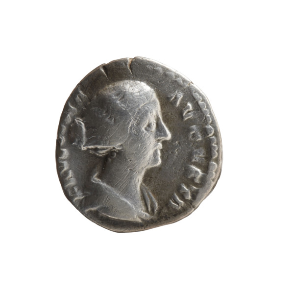 Denarius of Faustina the Younger (ca. 130–176; Roman empress 161–176; Augusta), obverse: draped