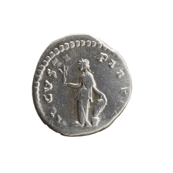 Denarius depicting Faustina the Younger (ca. 130–176; Roman empress 161–176; Augusta), obverse: