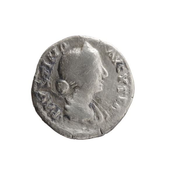 Denarius depicting Faustina the Younger (ca. 130–176), Roman empress (161–176) and Marcus Aurelius
