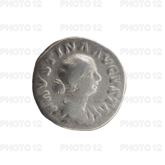 Denarius of Faustina the Younger (ca. 130–176; Roman empress 161–176). Obverse: draped bust of