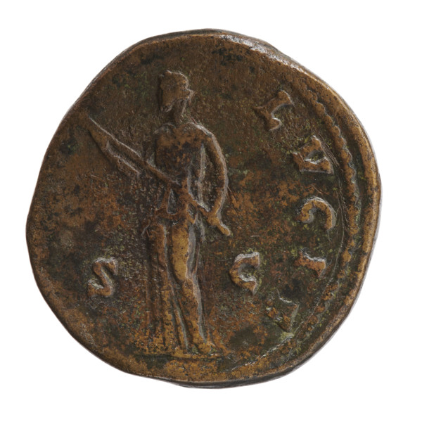 Sestertius; issuer: Marcus Aurelius; obverse: bust of Faustina II in drapery facing right,