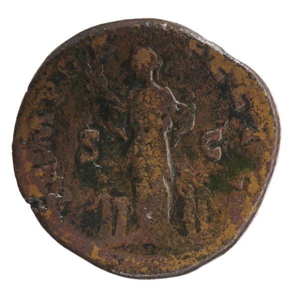 Sestertius of Faustina the Younger (ca. 130–176; Roman empress 161–176) issued under Marcus