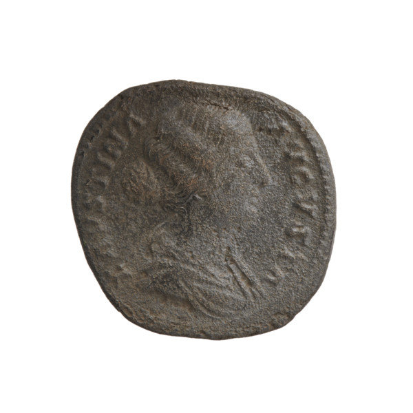 Dupondius/as, Faustina the Younger (ca. 130–176; Roman empress 161–176) and Marcus Aurelius