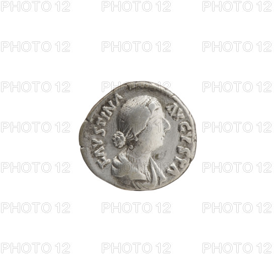 Denarius of Faustina the Younger (ca. 130–176), wife of Marcus Aurelius (121–180). Obverse: bust of