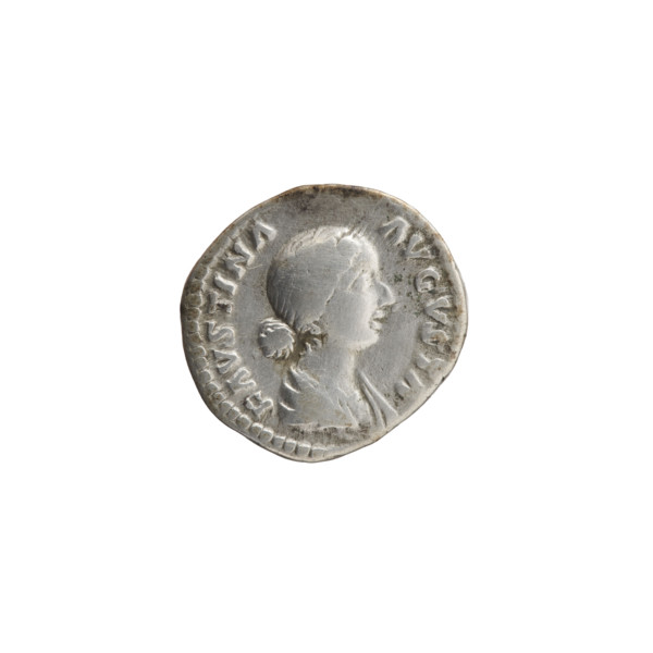 Denarius of Faustina the Younger (ca. 130–176; Roman empress 161–176). Obverse: Bust of Faustina II
