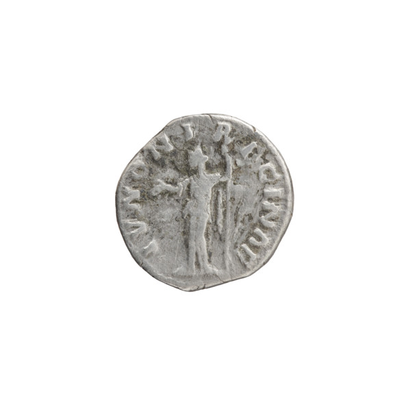 Denarius; obverse: bust of Faustina II in drapery facing right, legend VSTINA - AVGVSTA; reverse: