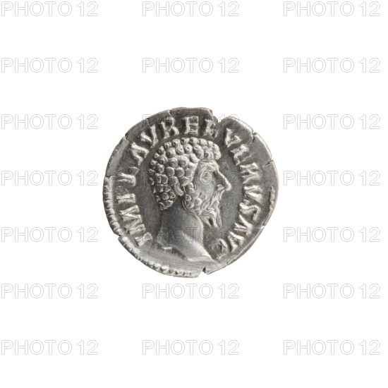 Denarius of Lucius Verus (130–169; Roman emperor 161–169). Obverse: bare head of Lucius Verus