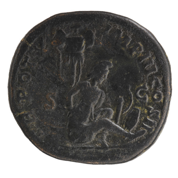 Sestertius of Lucius Verus (130–169; Roman emperor 161–169). Obverse: Head of Lucius Verus with